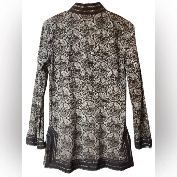 Tory Burch Brown White Elephant Print Tunic Dress Size 4 | Boho Resort Chic - Picture 2 of 7